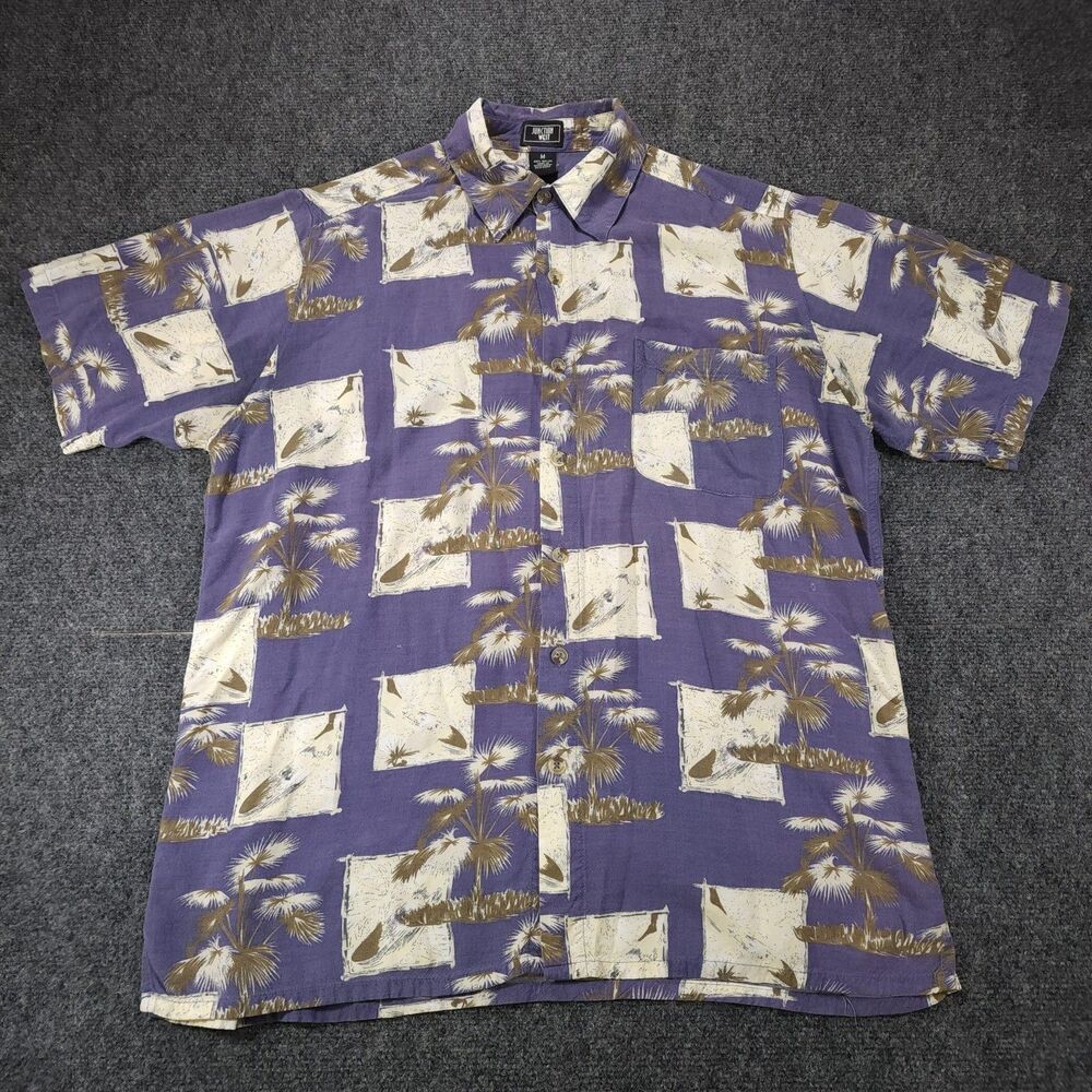 Junction West Hawaiian Shirt Men M Purple Palm Tree Rayon Tropical Has Flaws